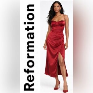 Reformation Marguerite Red Satin Dress- NWT 10P $298-